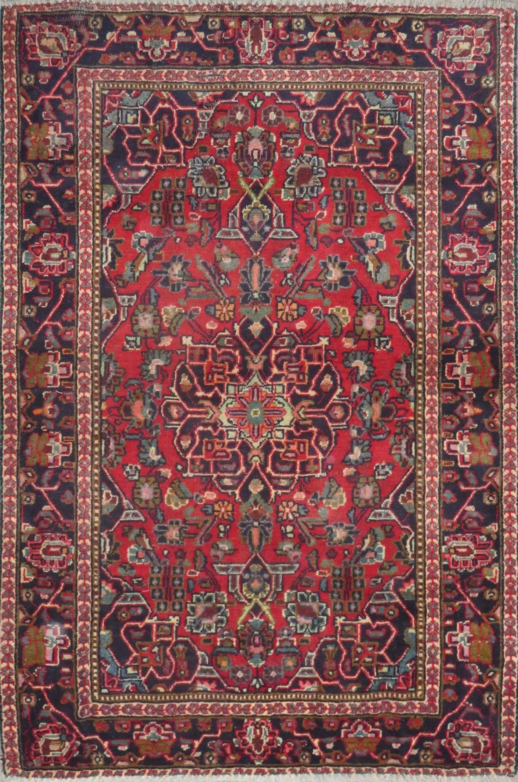 One Of The Kind Hand-Knotted Persian Wool Rug _ Luxurious Vintage Design, 5'7" x 3'7", Artisan Crafted